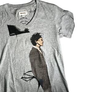 Diesel y2K Grey 100% Cotton Tee with Gentleman Punk Graphic - Size XS/S
